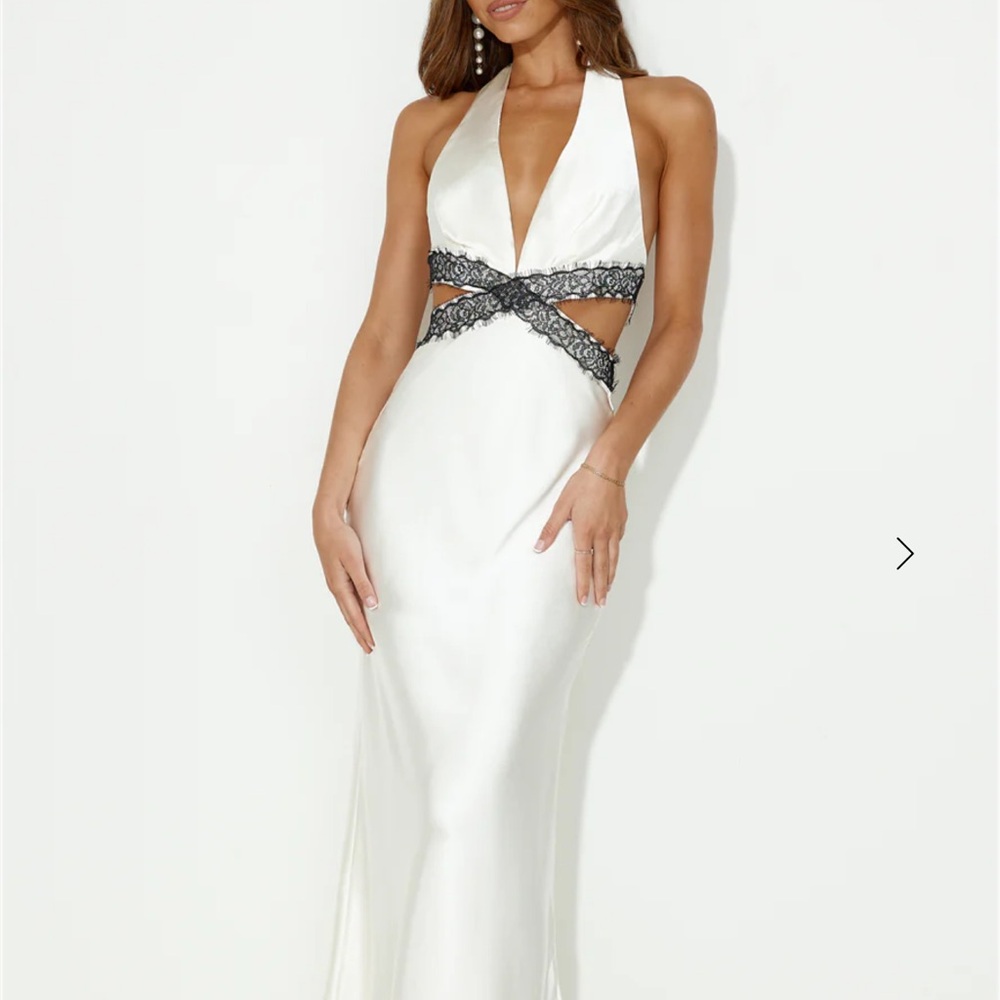 Touch of Lace Satin Halter Dress- Hello Molly